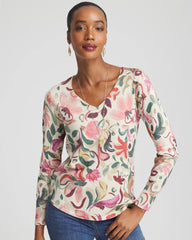Chico's Ella V-Neck Floral Pullover Sweater ENGLISH CREAM