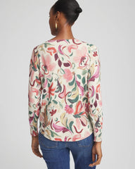 Chico's Ella V-Neck Floral Pullover Sweater ENGLISH CREAM