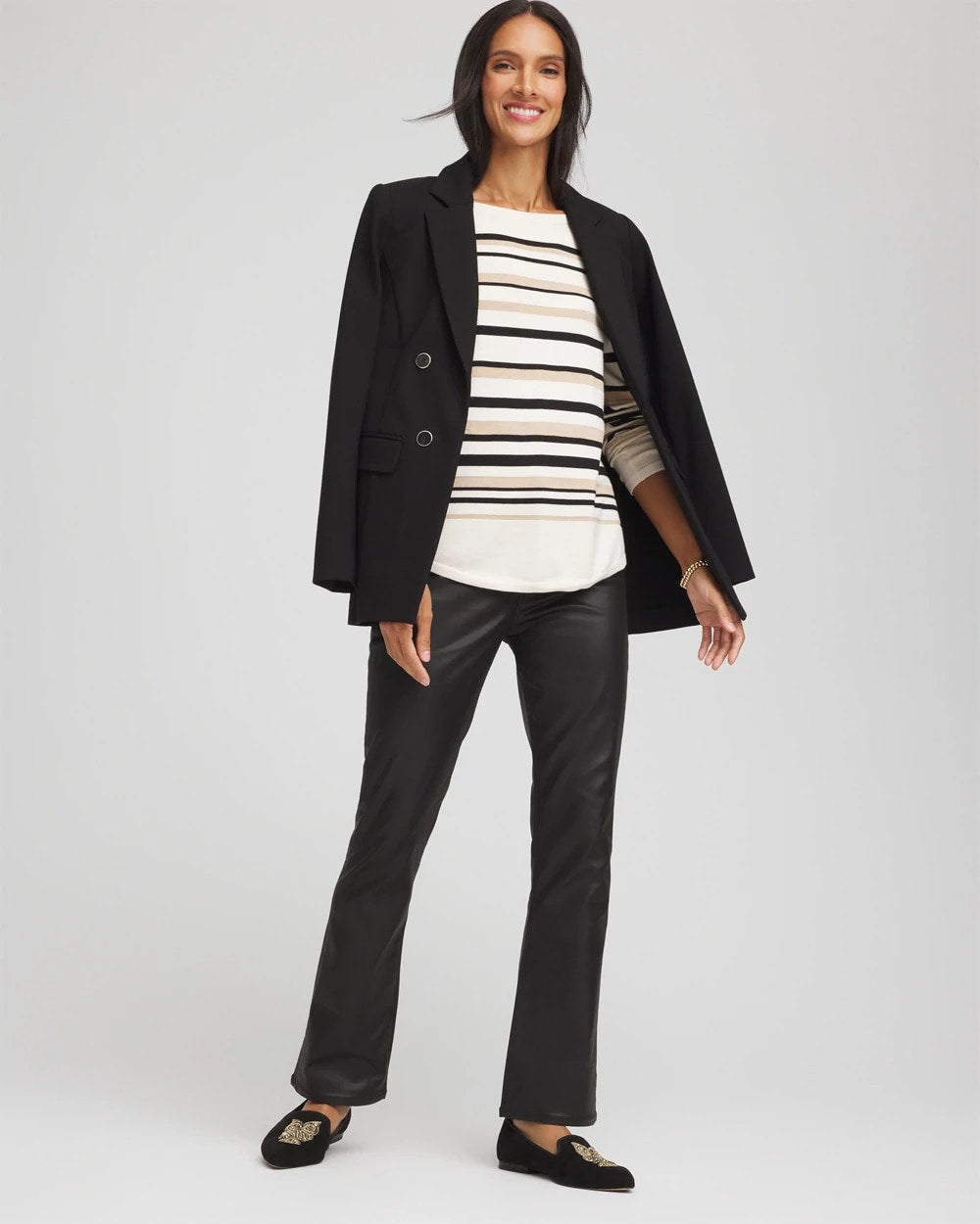 Chico's Ella Stripe Boatneck Sweater ENGLISH CREAM