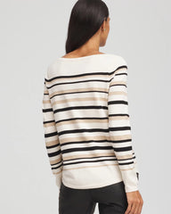 Chico's Ella Stripe Boatneck Sweater ENGLISH CREAM