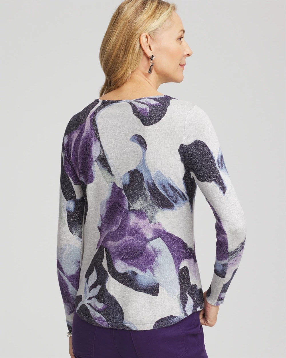 Chico's Ella V-Neck Pullover Sweater PURPLE ELIXIR