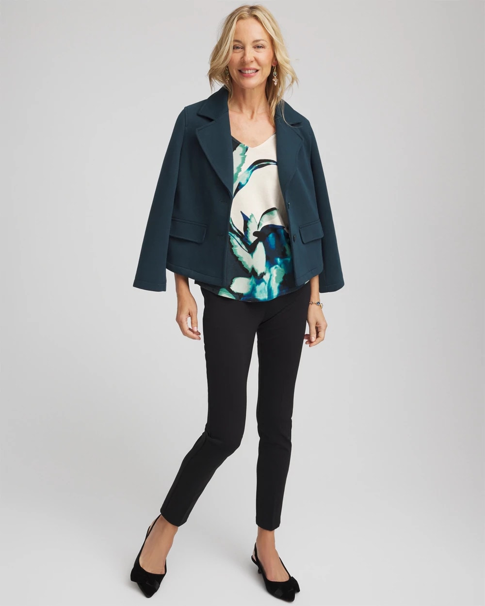 Chico's Ella Glacier V-Neck Pullover TEAL SHADOW