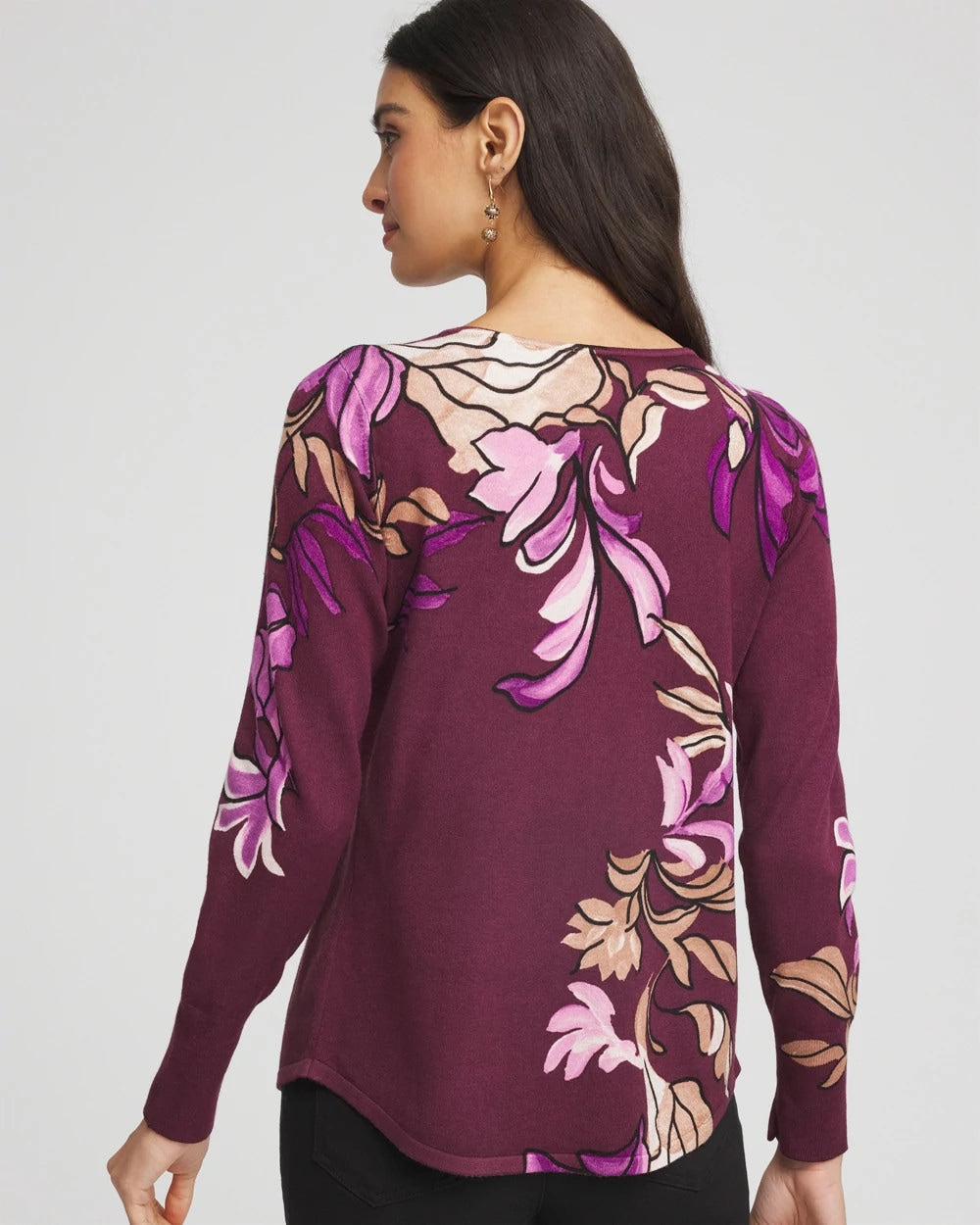 Chico's Ella V-Neck Artisanal Pullover Sweater DEEP CHIANTI