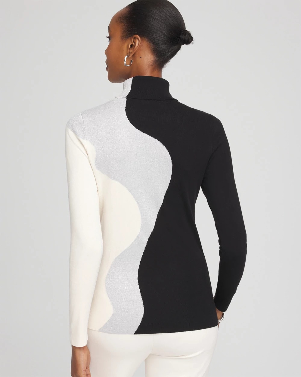 Chico's Ella Turtleneck Intarsia Sweater BLACK