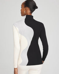 Chico's Ella Turtleneck Intarsia Sweater BLACK