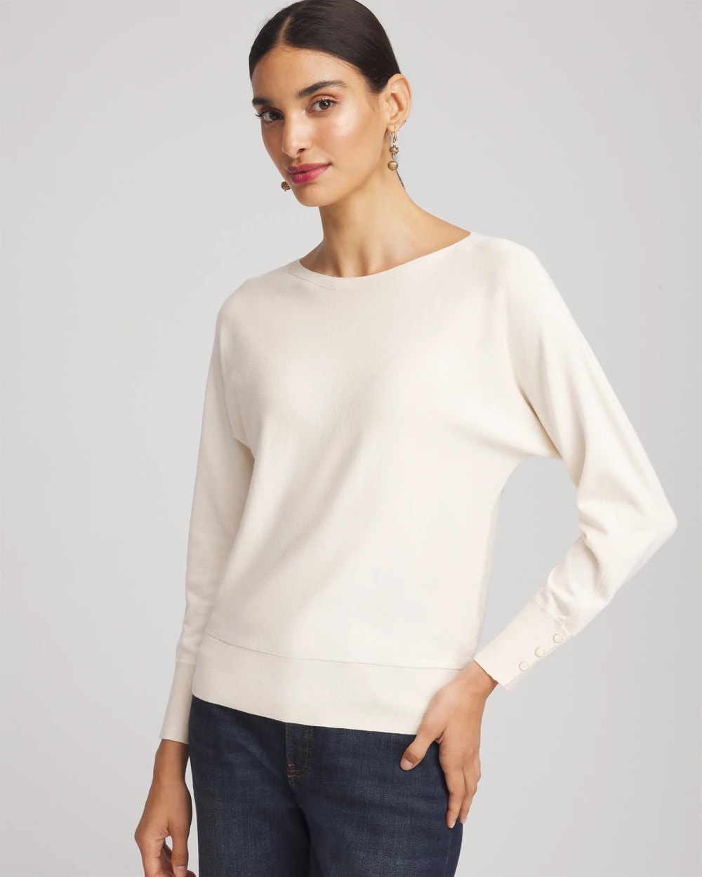 Chico's Ella Boatneck Pullover Sweater ENGLISH CREAM