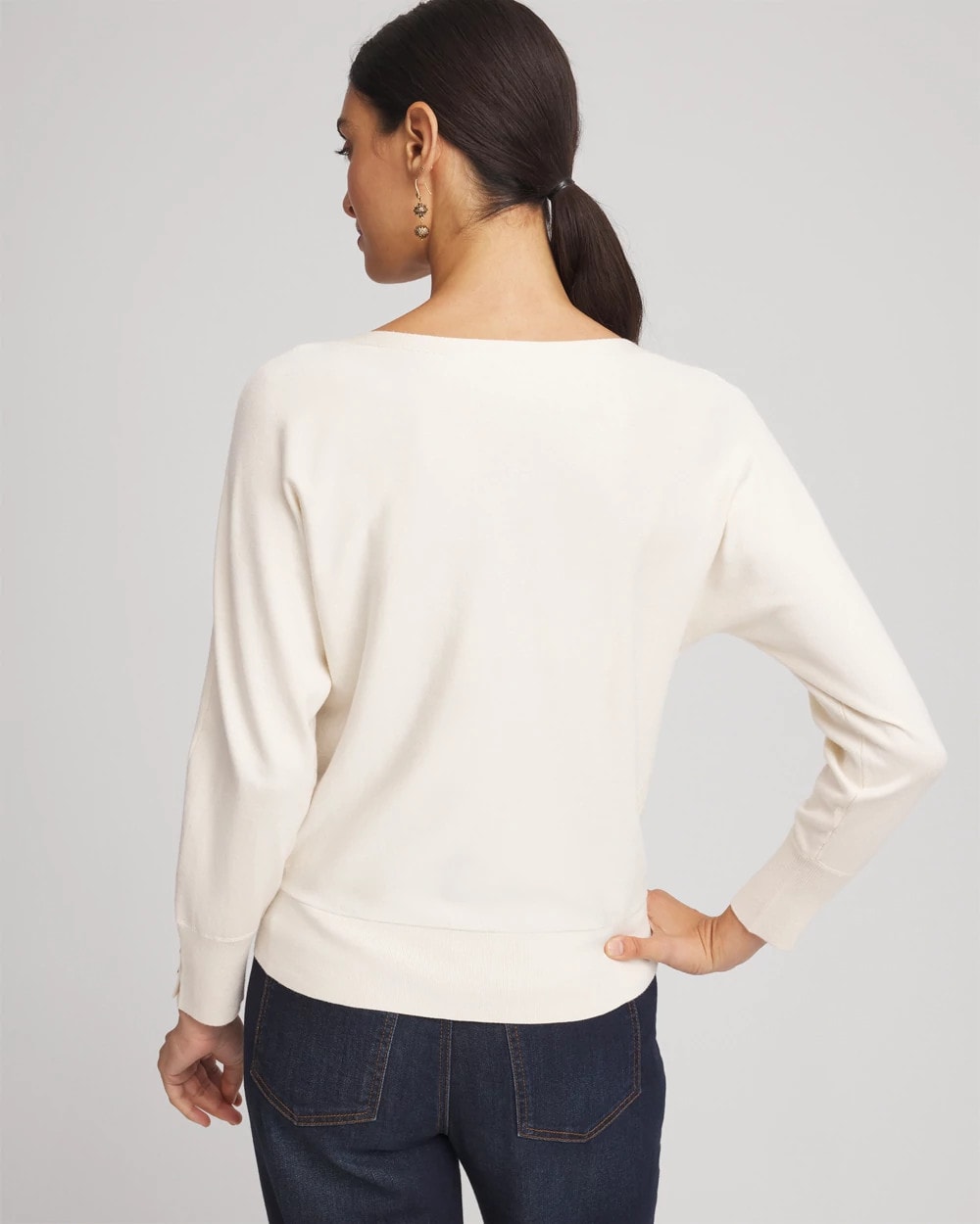 Chico's Ella Boatneck Pullover Sweater ENGLISH CREAM