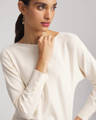 Chico's Ella Boatneck Pullover Sweater ENGLISH CREAM
