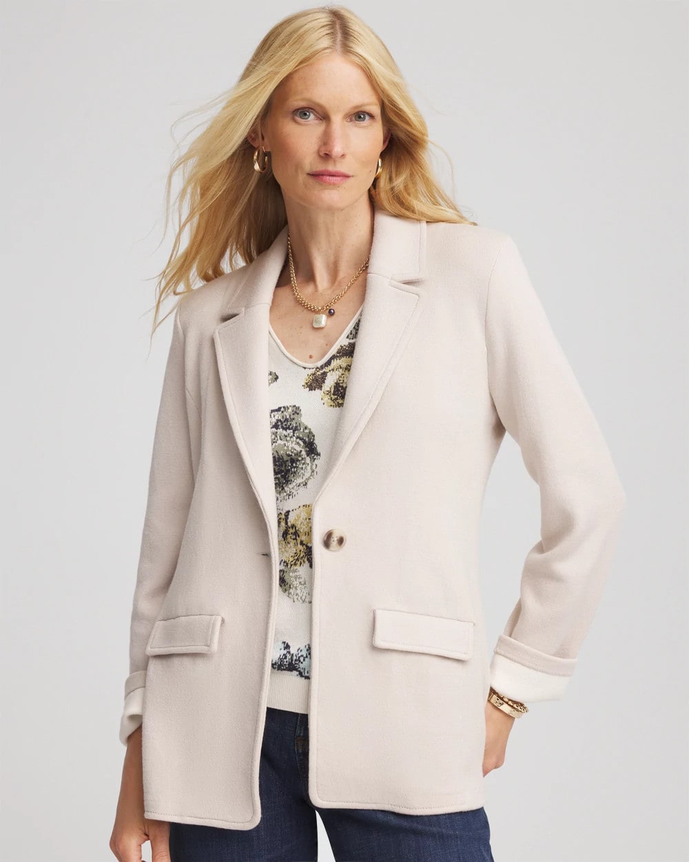 Chico's Single-Breasted Sweater Blazer SMOKEY TAUPE