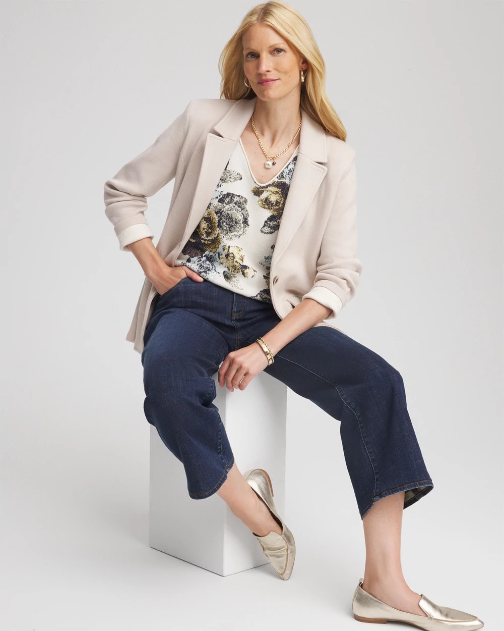 Chico's Single-Breasted Sweater Blazer SMOKEY TAUPE
