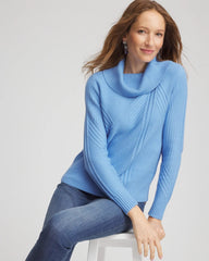 Chico's Ribbed Cowlneck Sweater TIDAL BLUE