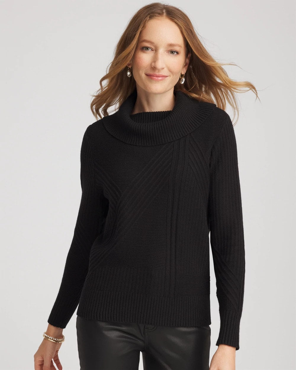Chico's Ribbed Cowlneck Sweater BLACK
