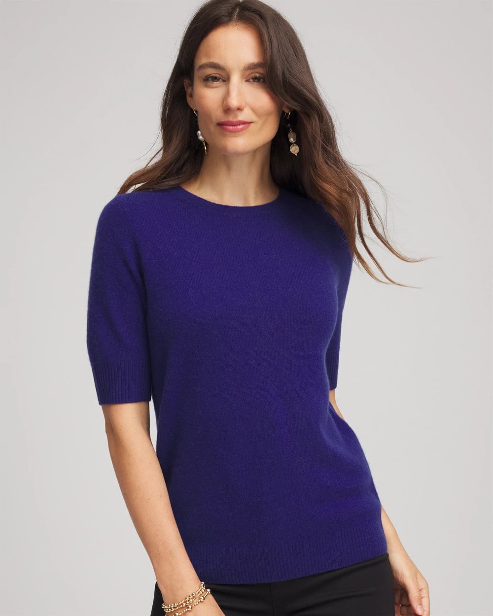Chico's Crewneck Cashmere Pullover Sweater COBALT