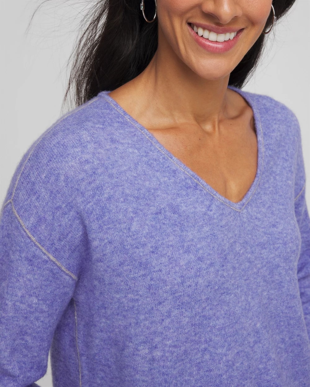 Chico's Contrast Stitch Detail Pullover VIBRANT IRIS