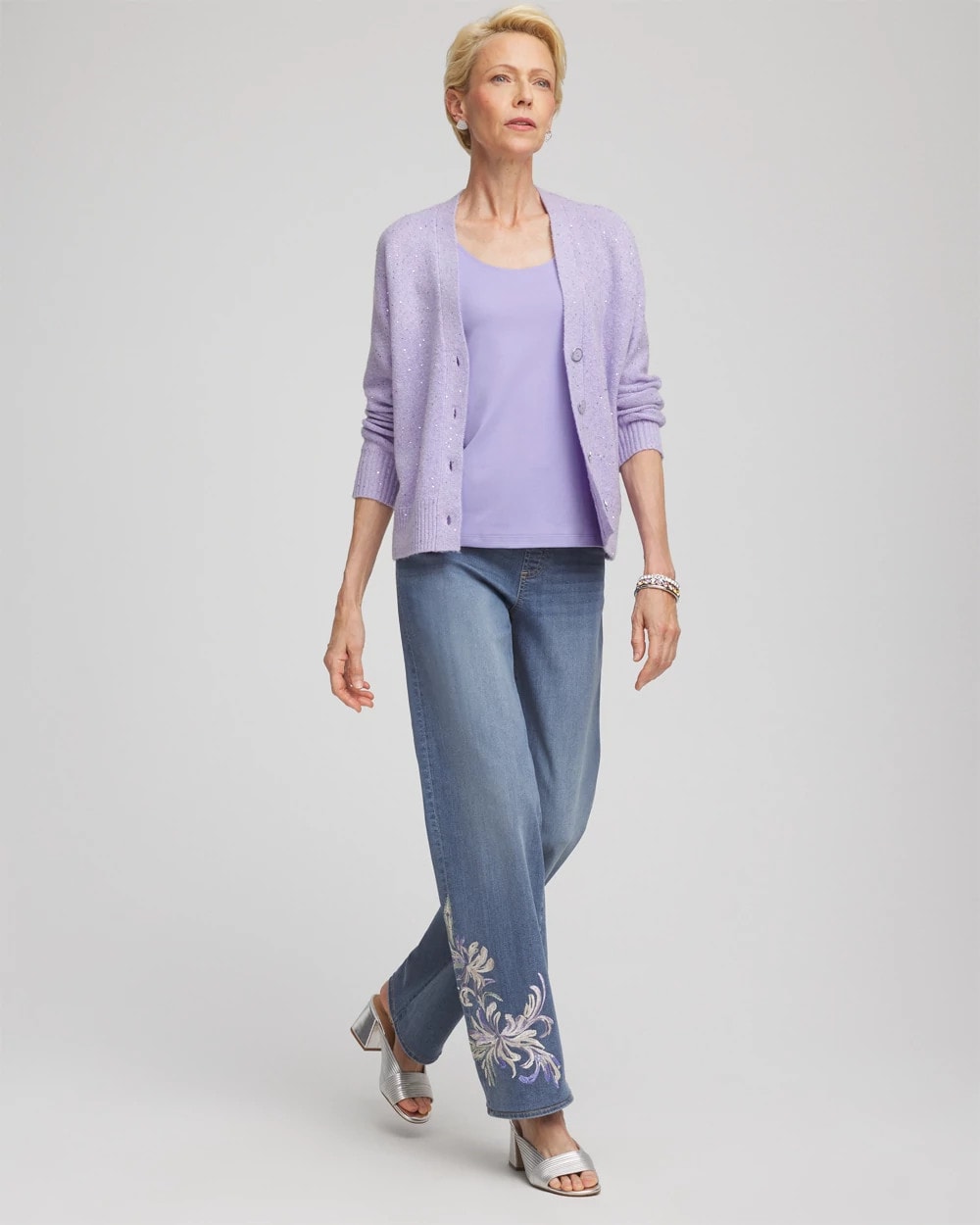 Chico's Shine Boyfriend Cardigan LILAC MIST