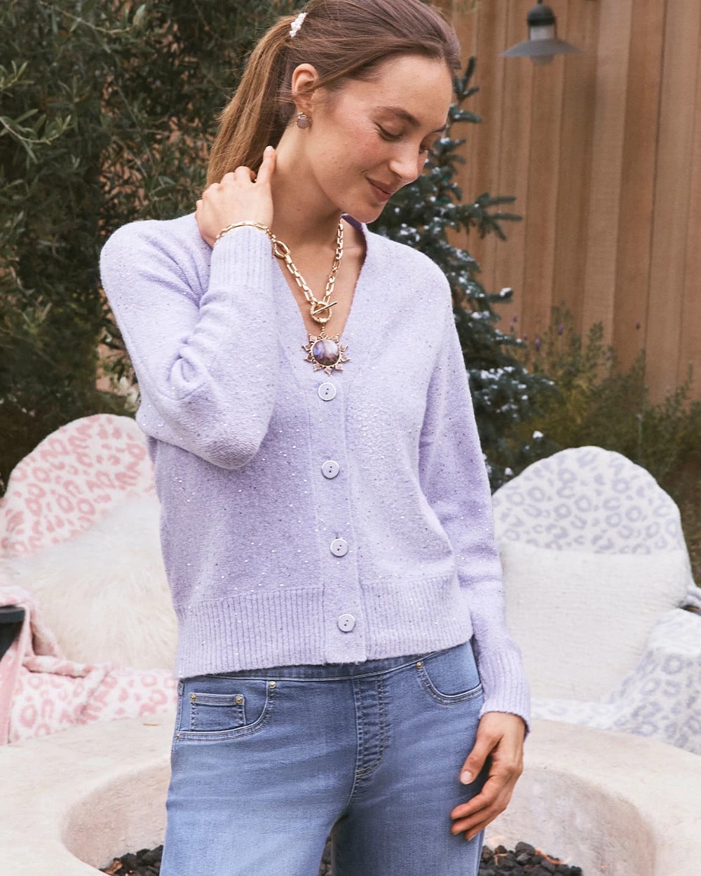 Chico's Shine Boyfriend Cardigan LILAC MIST