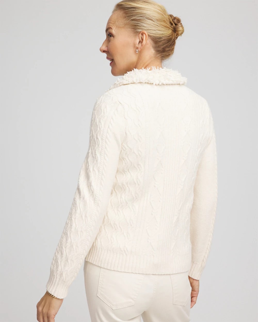 Chico's Fur Trim Moto Cardigan ENGLISH CREAM