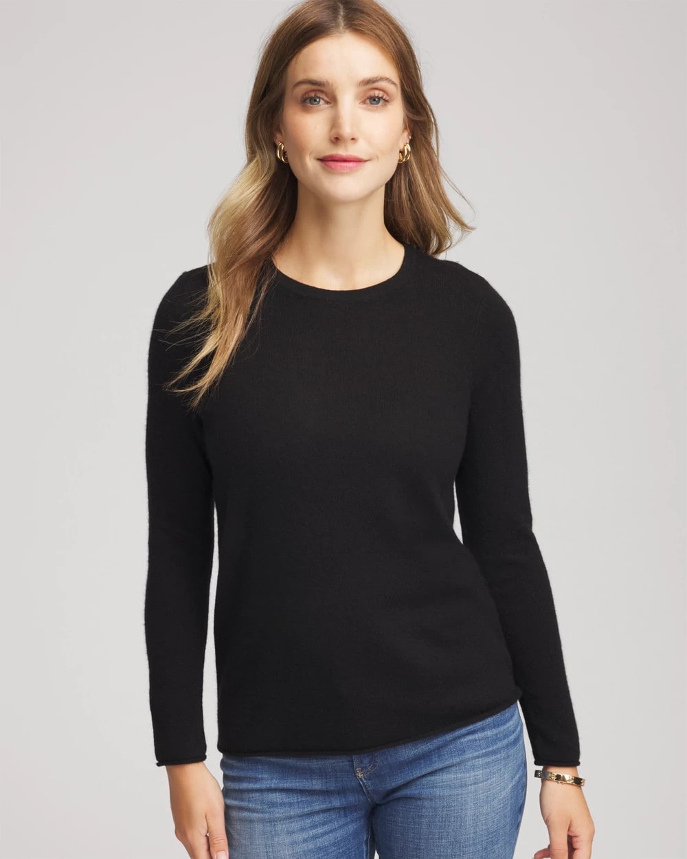 Chico's Crewneck Cashmere Pullover Sweater BLACK