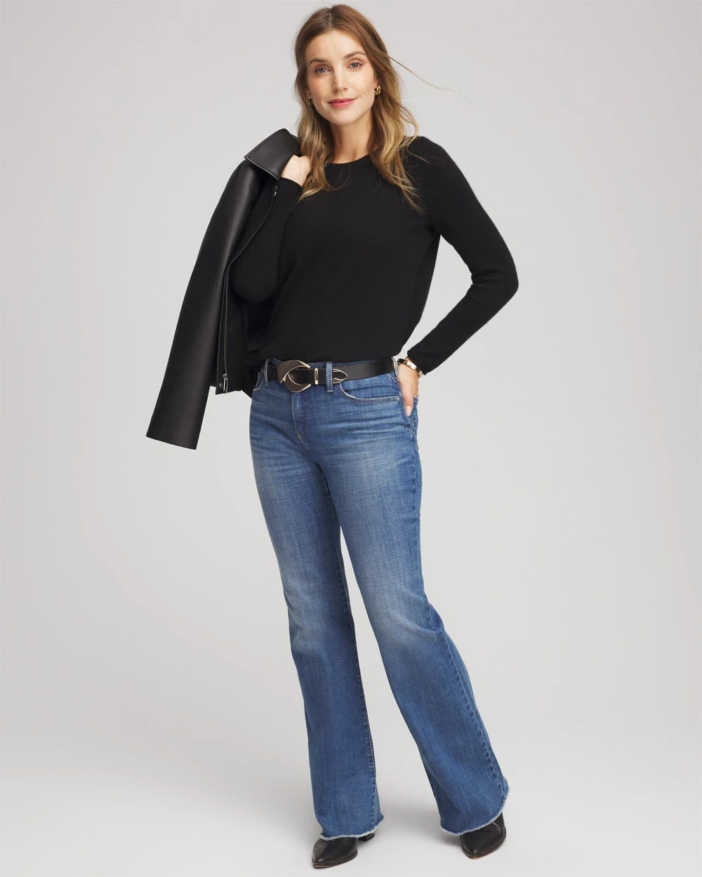 Chico's Crewneck Cashmere Pullover Sweater BLACK