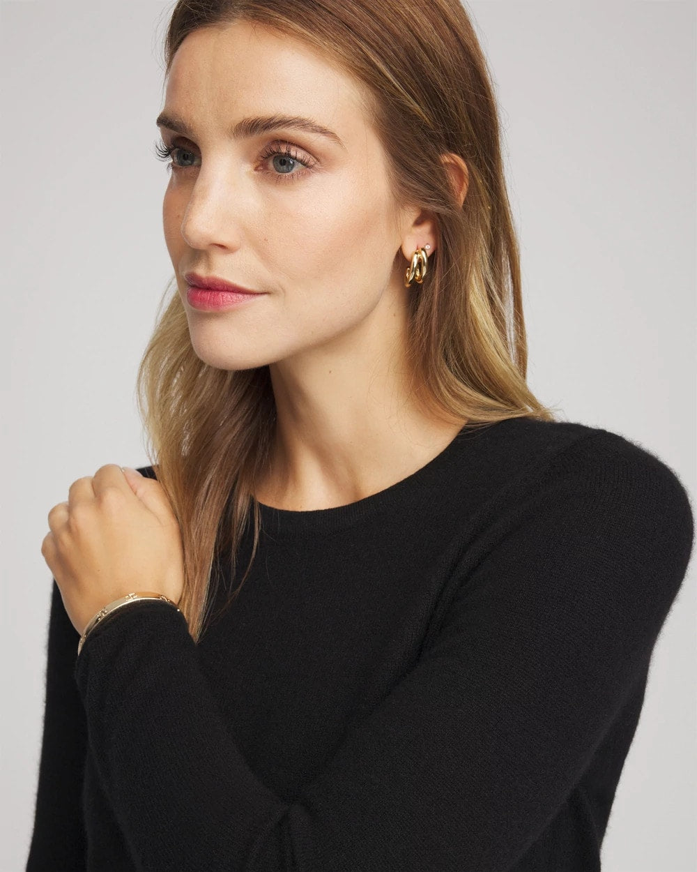 Chico's Crewneck Cashmere Pullover Sweater BLACK