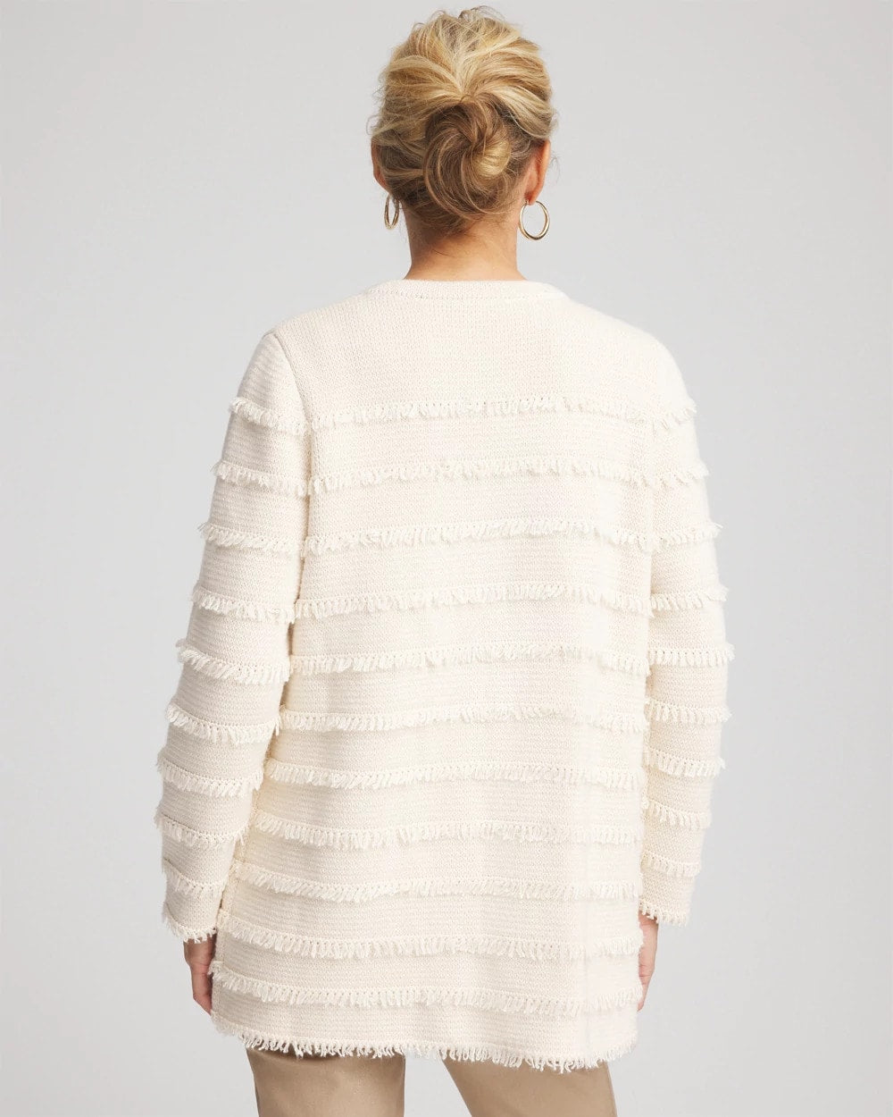 Chico's Fringe Ottoman Knit Cardigan ENGLISH CREAM