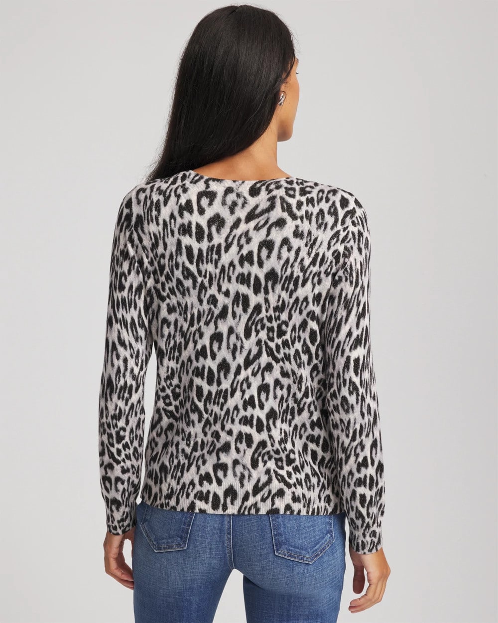 Chico's Animal Crewneck Cardigan ENGLISH CREAM