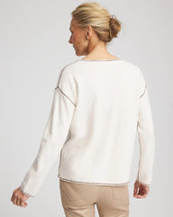 Chico's Contrast Stitch V-Neck Sweater ENGLISH CREAM