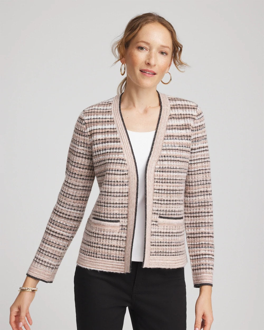 Chico's Sunset Abstract Sweater Jacket BLACK