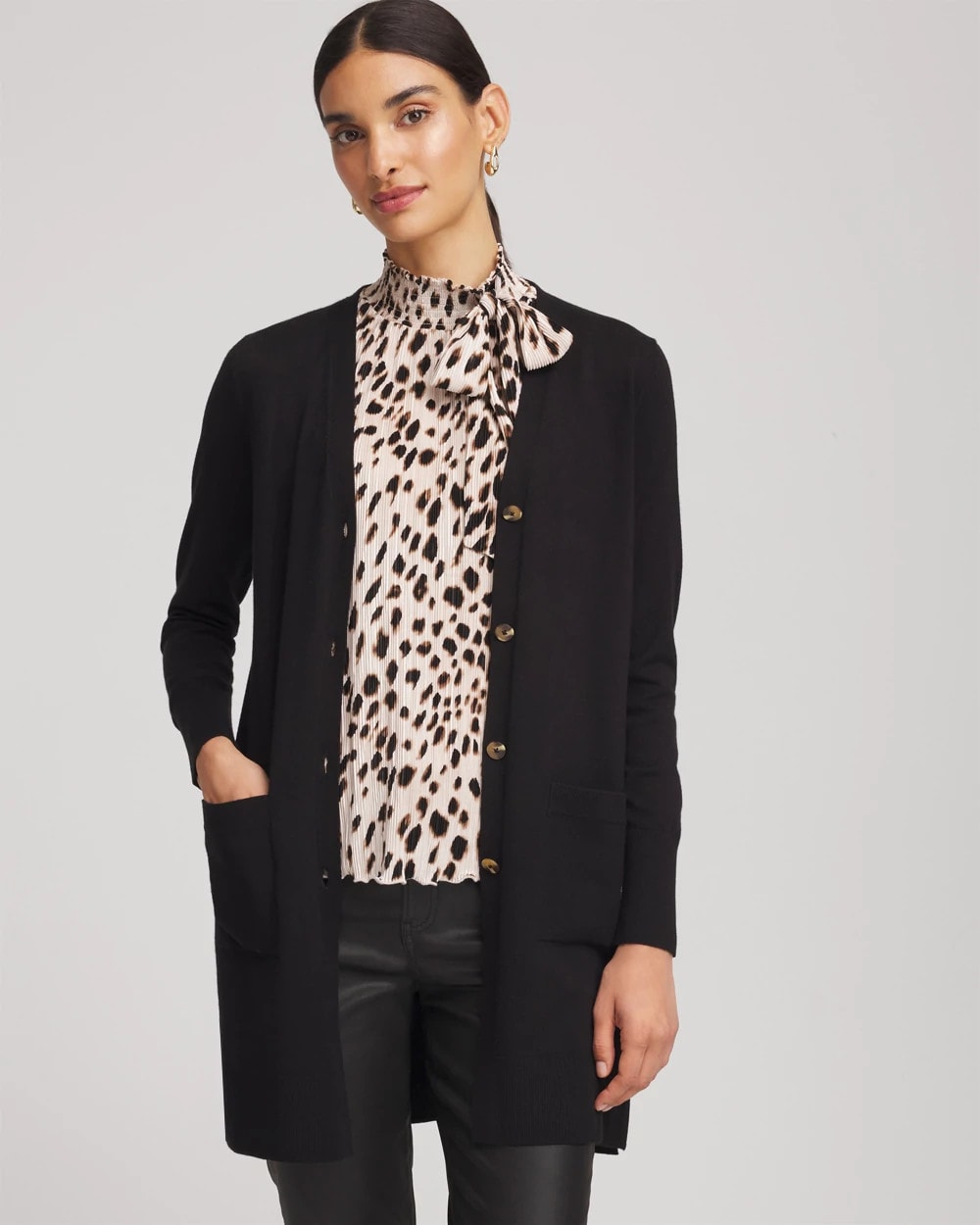 Chico's Ella Pocketed Cardigan Sweater BLACK