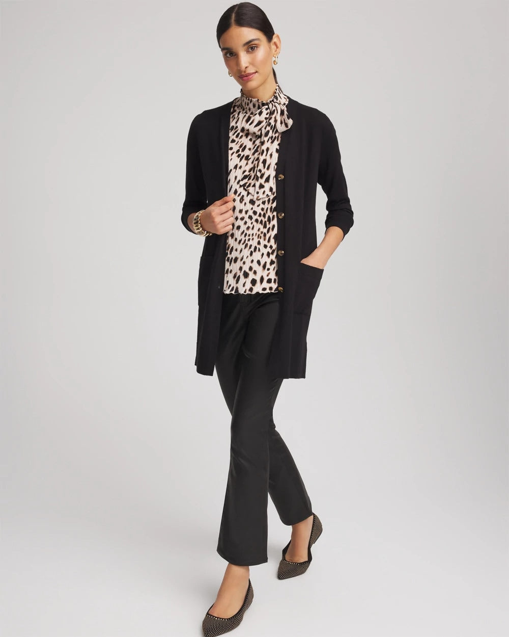 Chico's Ella Pocketed Cardigan Sweater BLACK