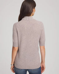Chico's Cashmere Pearl Mockneck Sweater TAUPE HEATHER