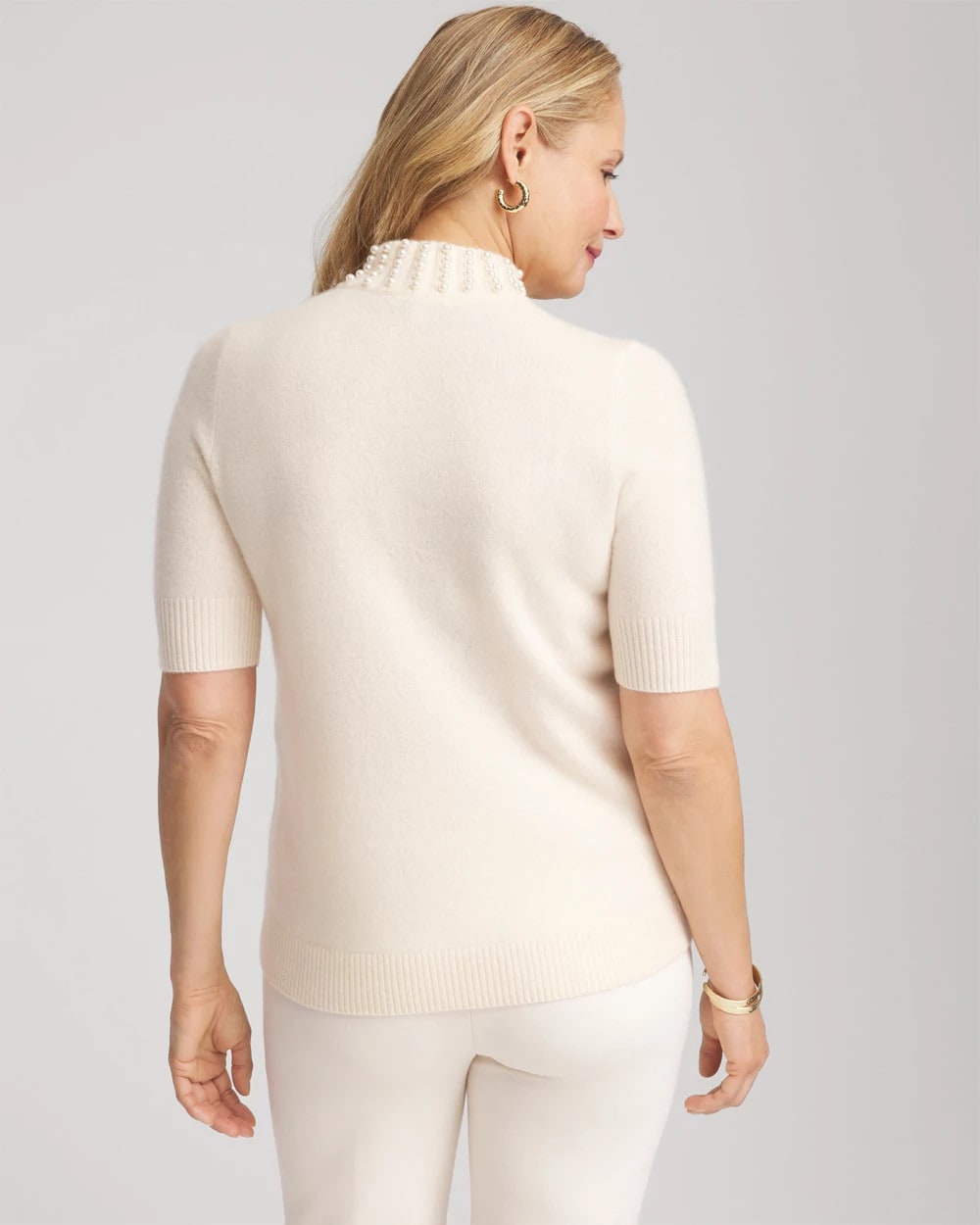 Chico's Cashmere Pearl Mockneck Sweater CREAM