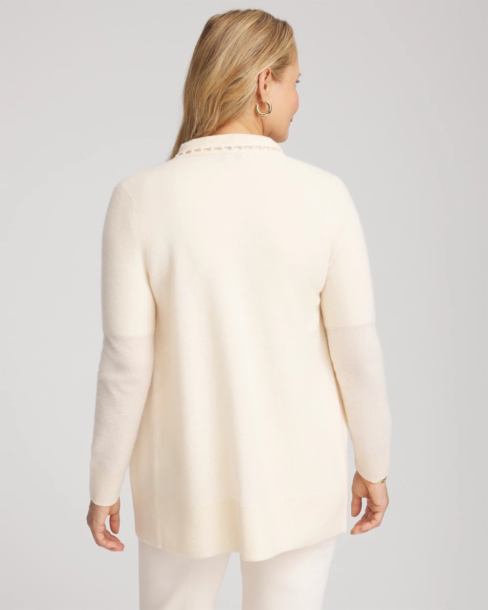 Chico's Cashmere Pearl-Trim Cardigan CREAM