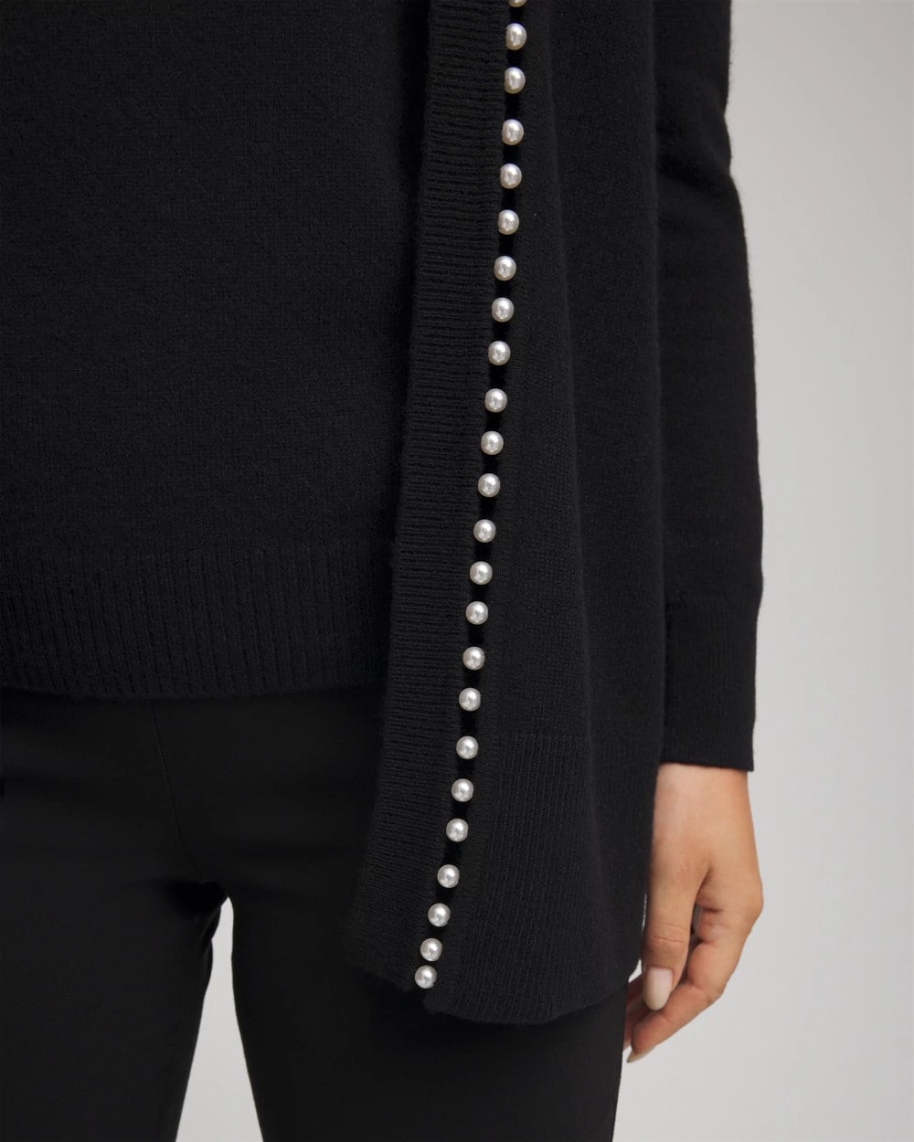 Chico's Cashmere Pearl-Trim Cardigan BLACK