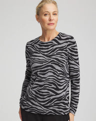 Chico's Cashmere Zebra Long-Sleeve Pullover Sweater BLACK