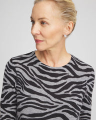 Chico's Cashmere Zebra Long-Sleeve Pullover Sweater BLACK