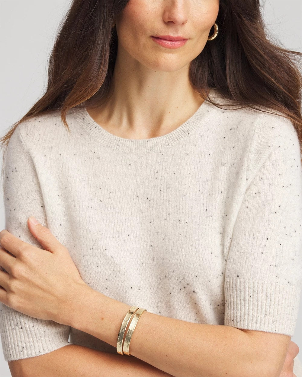 Chico's Crewneck Cashmere Pullover Sweater LIGHT GRAY