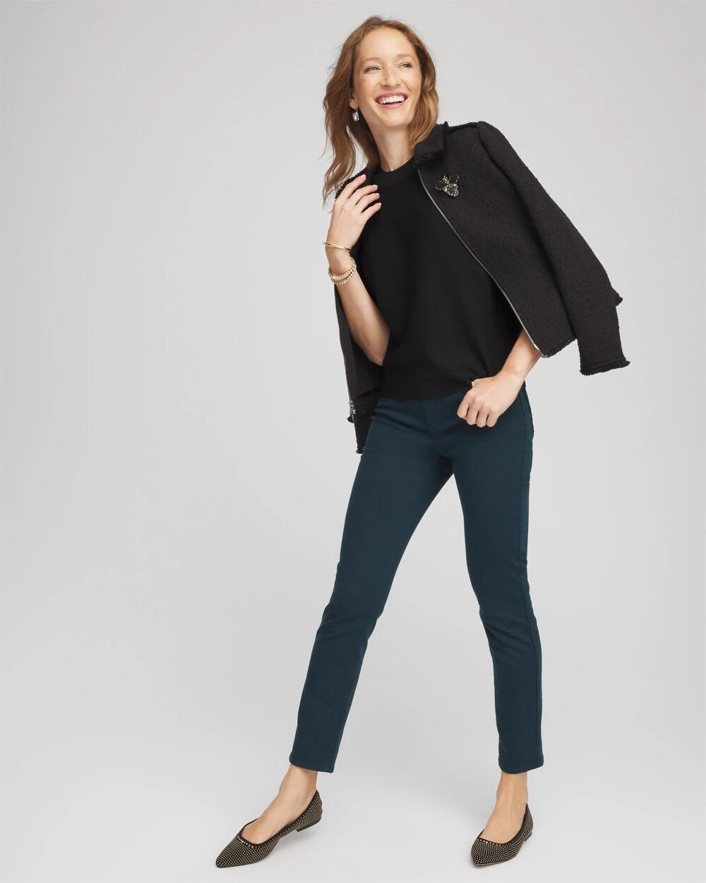 Chico's Dolman Sleeve Crew Neck Pullover Sweater BLACK