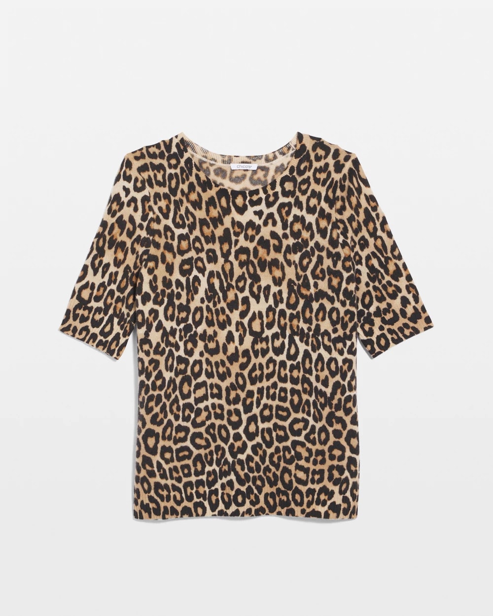 Chico's Cashmere Animal Elbow-Sleeve Pullover CAMEL