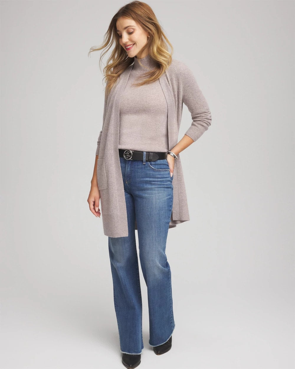 Chico's Cashmere Elbow-Sleeve Sweater TAUPE HEATHER