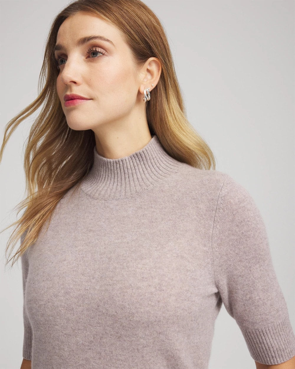 Chico's Cashmere Elbow-Sleeve Sweater TAUPE HEATHER