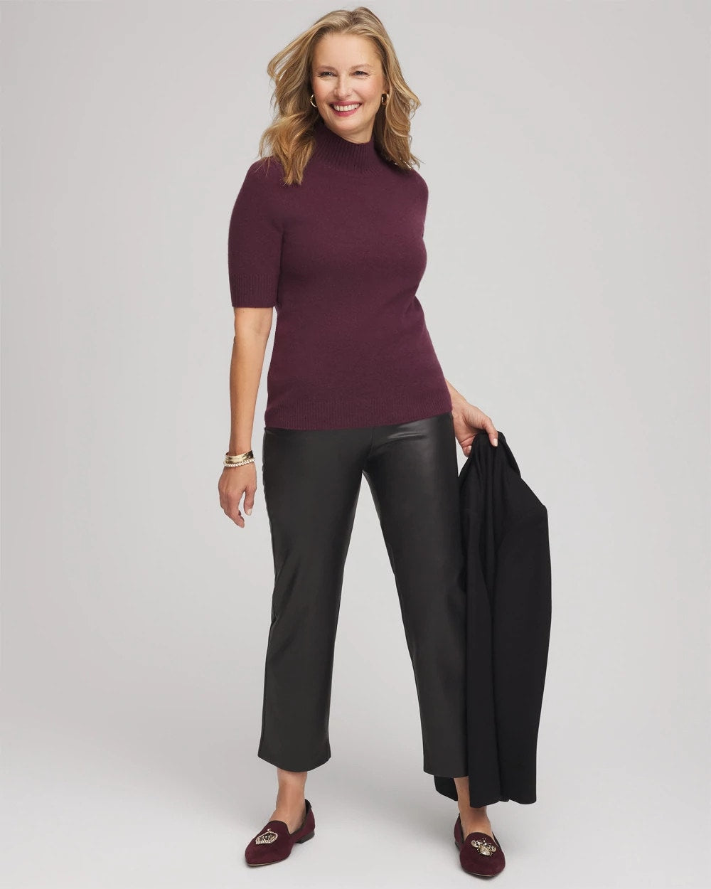 Chico's Cashmere Elbow-Sleeve Sweater WINE