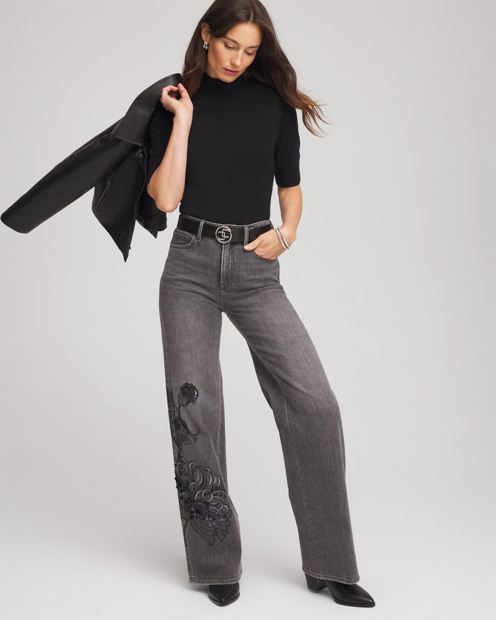 Chico's Cashmere Elbow-Sleeve Sweater BLACK