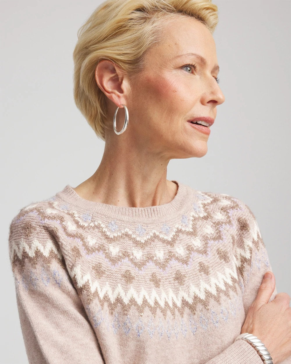 Chico's Fair Isle Sweater BIRCH BARK