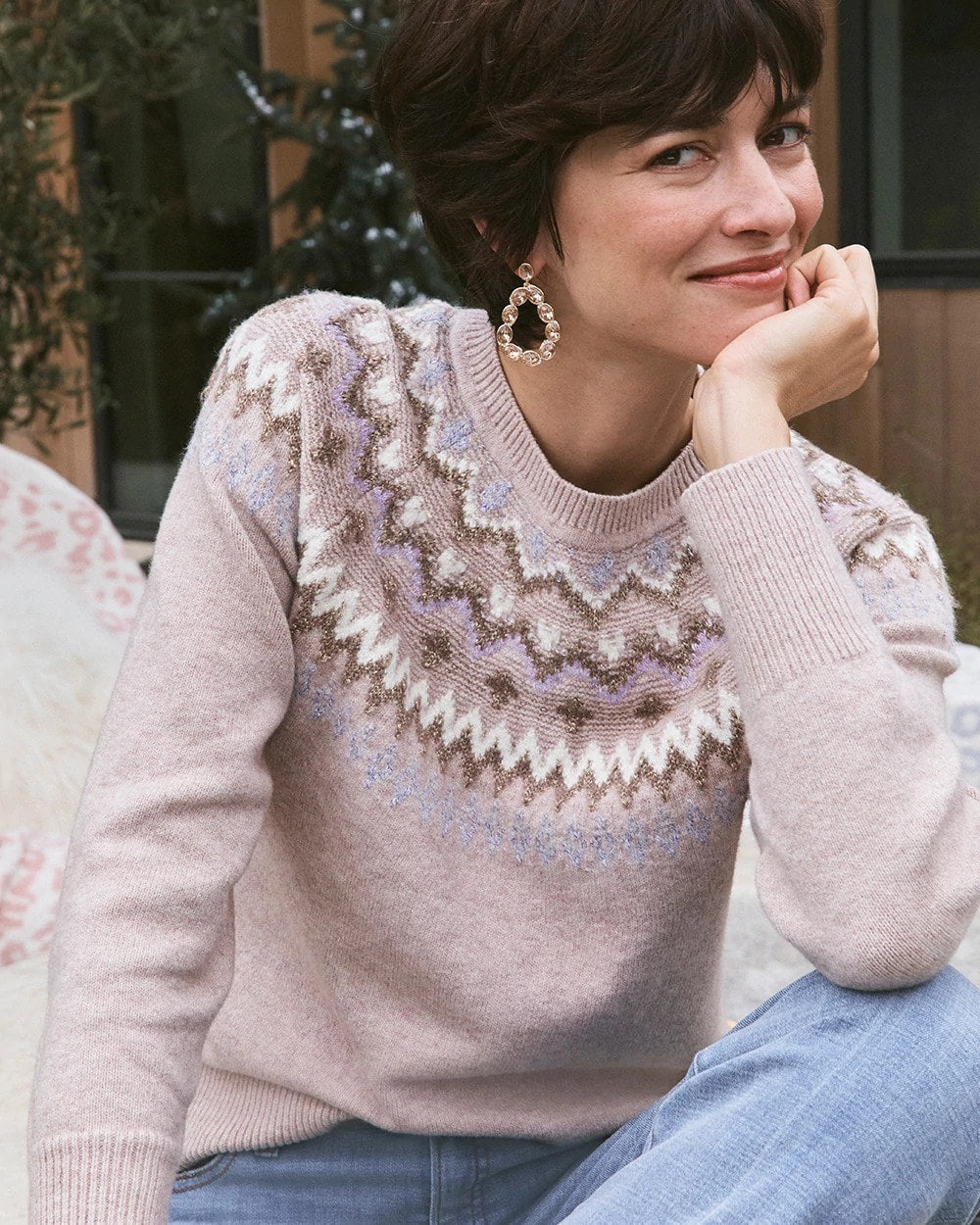 Chico's Fair Isle Sweater BIRCH BARK