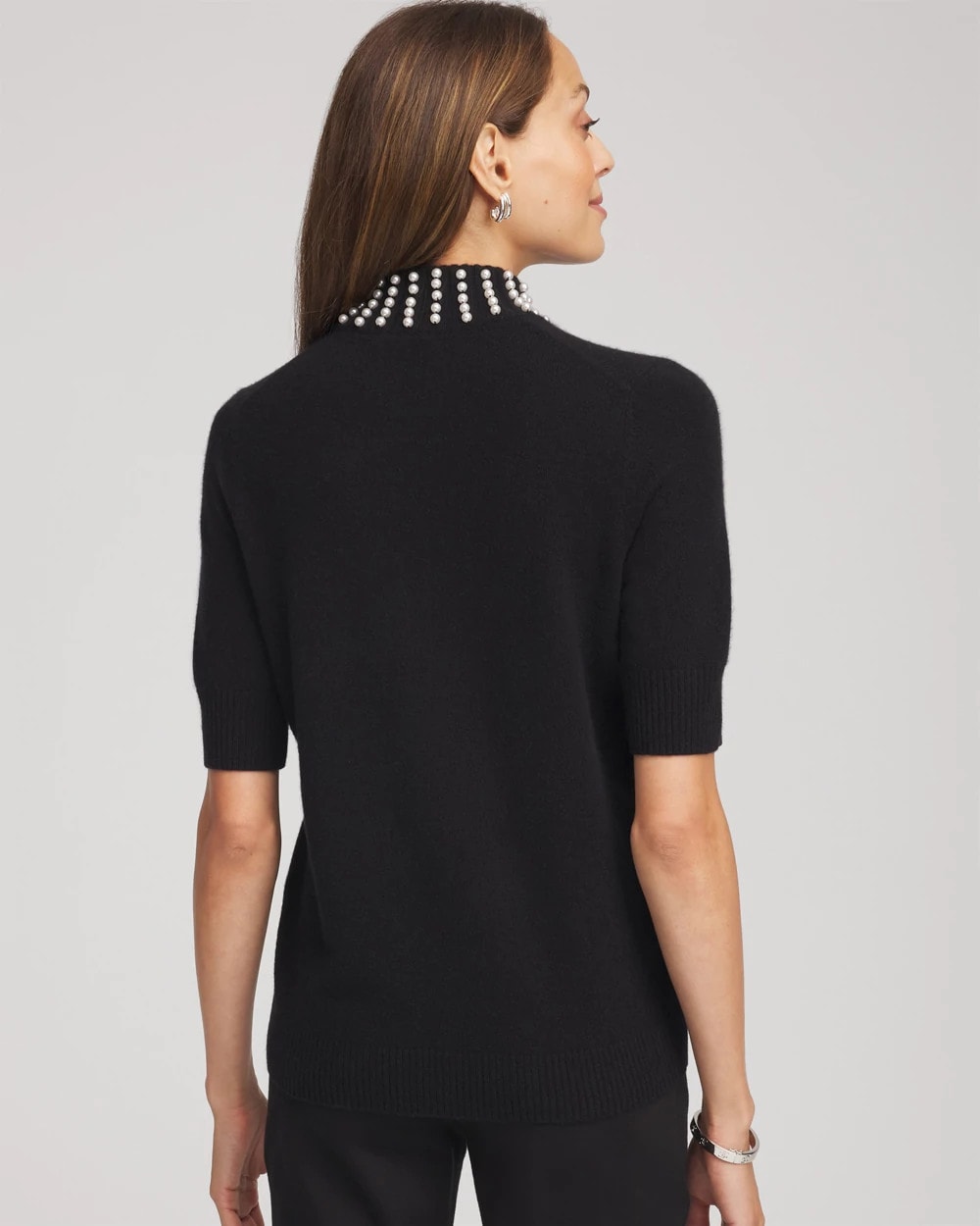 Chico's Cashmere Pearl Mockneck Sweater BLACK