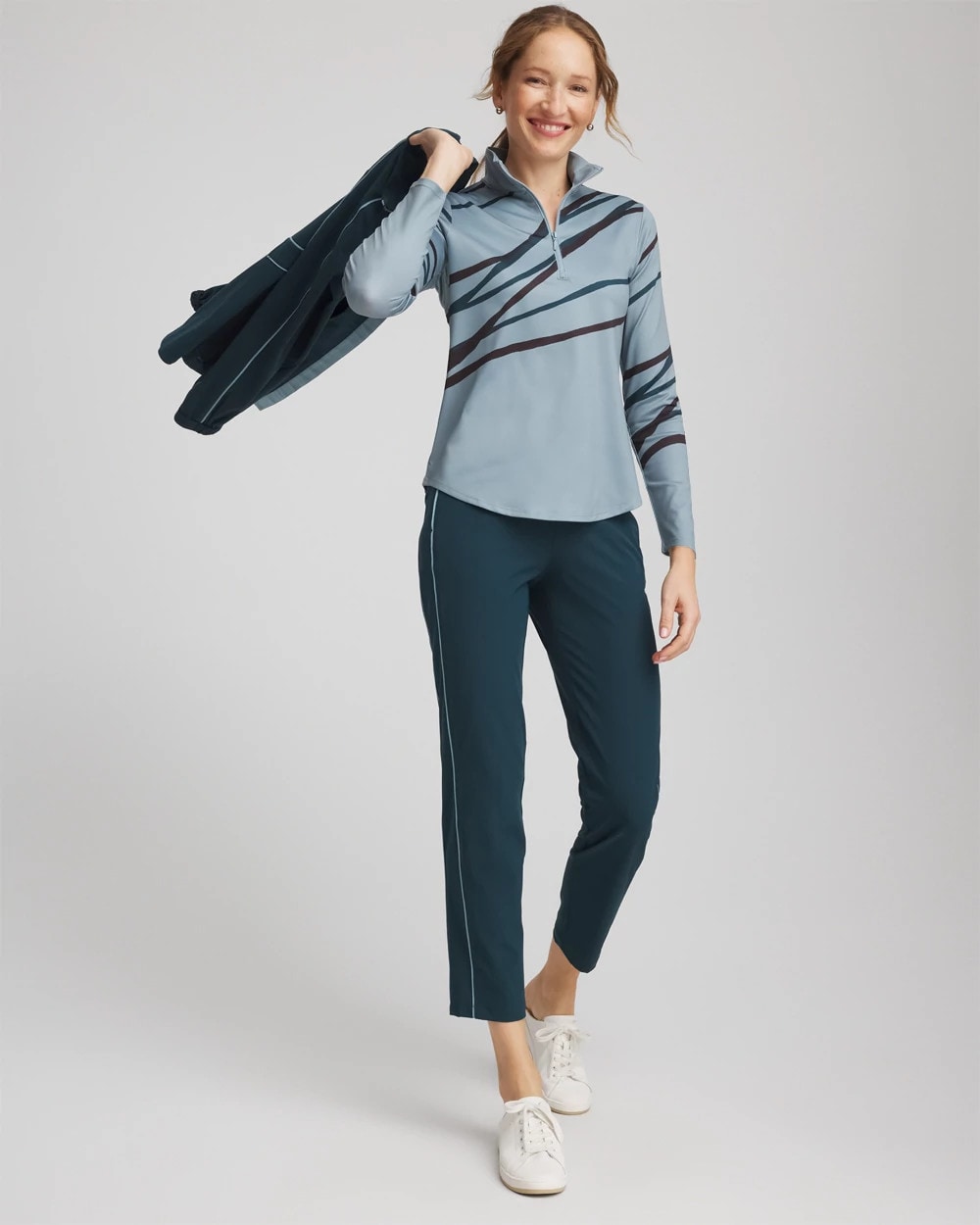 Chico's Zenergy® UPF Morocco Zip-Front Pullover BLUE PINE