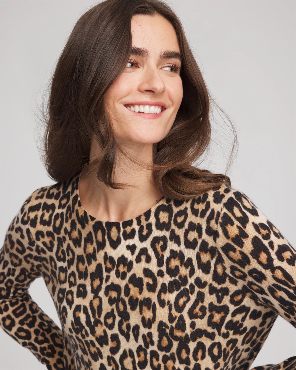 Chico's Cashmere Animal Long-Sleeve Pullover Sweater CAMEL