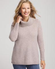 Chico's Cowlneck Cashmere Pullover Tunic TAUPE HEATHER