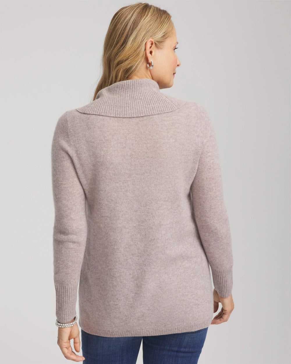 Chico's Cowlneck Cashmere Pullover Tunic TAUPE HEATHER